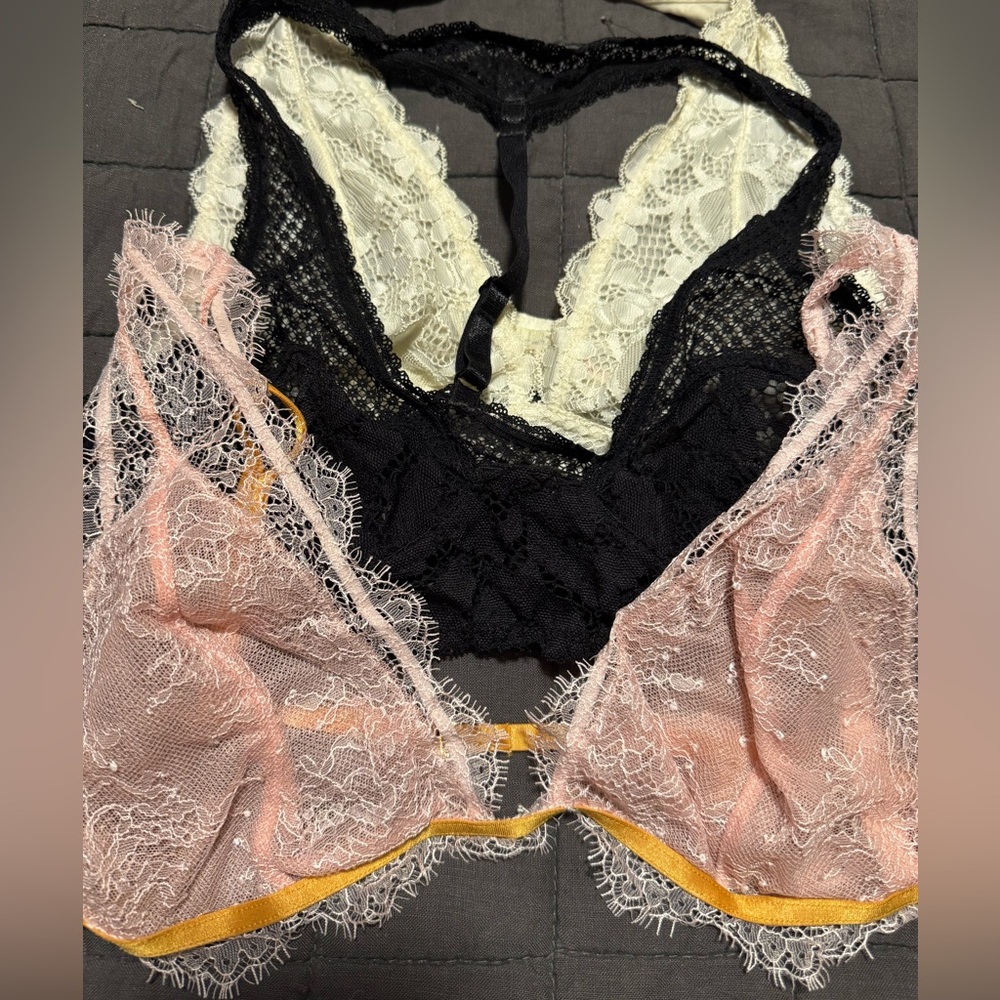 Free People/VS Lace Bralette Trio - Black, Cream, Pink